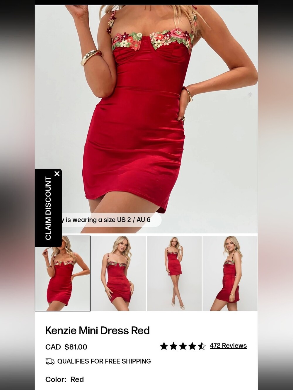 Princess Polly Kenzie Mini Dress in Red with Floral Trim
